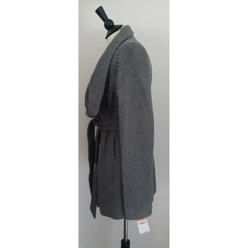 NWT Women's I.N.C. International Concepts Textured Wrap Coat in Charcoal Size S - Picture 5 of 11